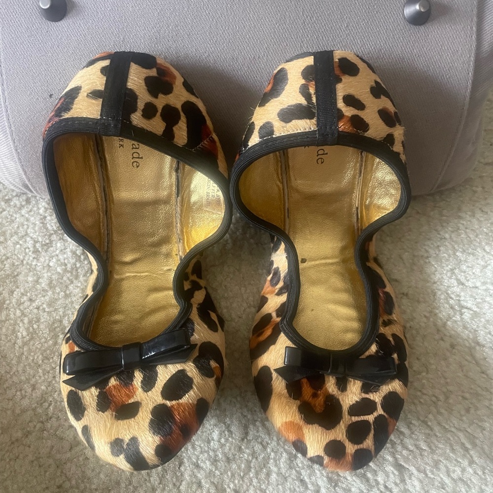 Kate Spade Leopard Print Flats with Black Bow